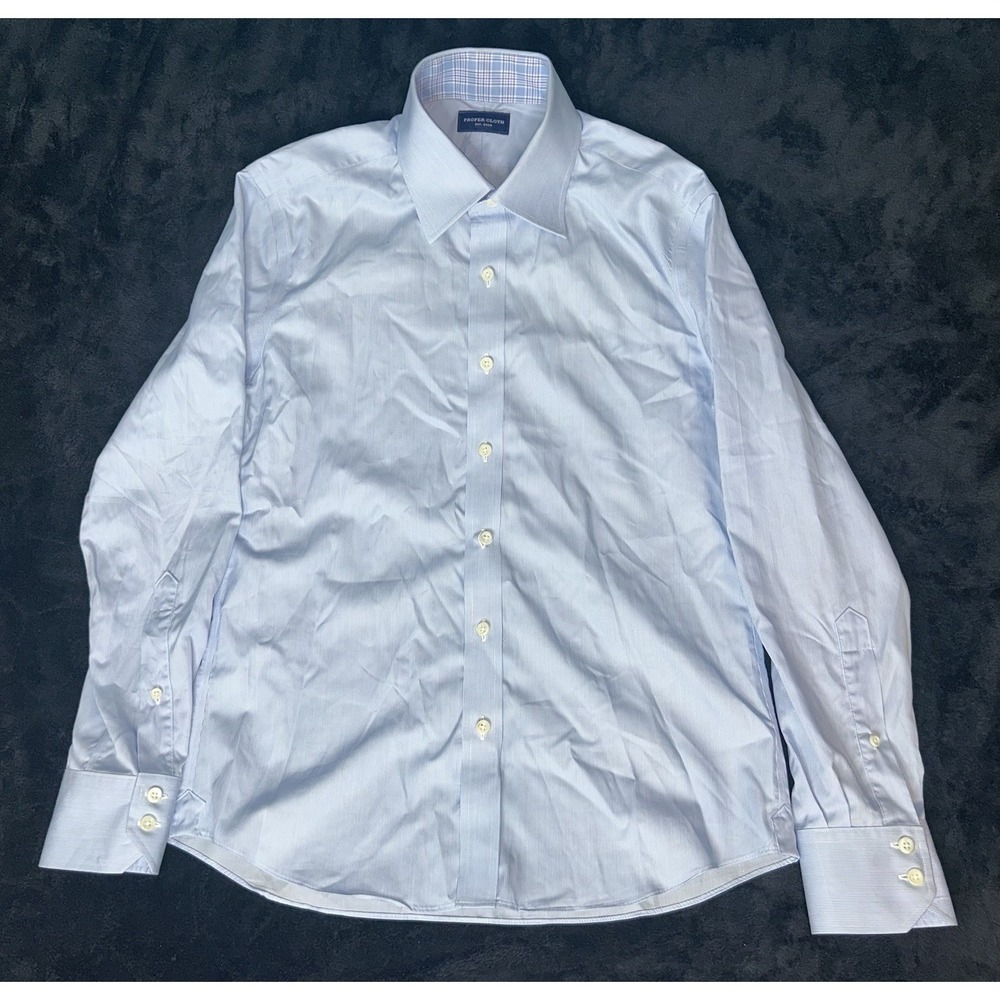 Proper Cloth Mens Oxford Shirt Light Blue White Striped Button Down L/S M
